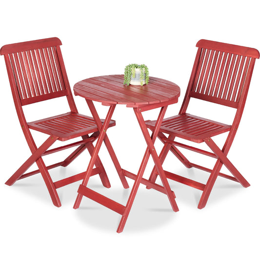 3-Piece Acacia Wood Bistro Set w/ Folding Table 2 Chairs