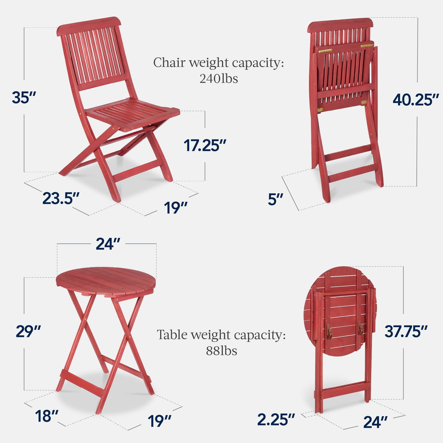 3-Piece Acacia Wood Bistro Set w/ Folding Table 2 Chairs