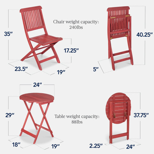 3-Piece Acacia Wood Bistro Set w/ Folding Table 2 Chairs
