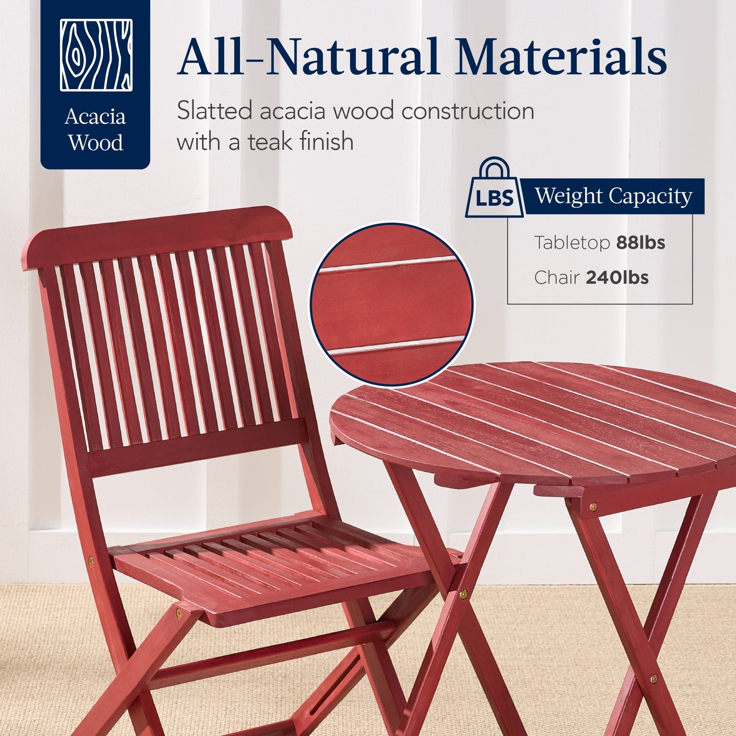 3-Piece Acacia Wood Bistro Set w/ Folding Table 2 Chairs