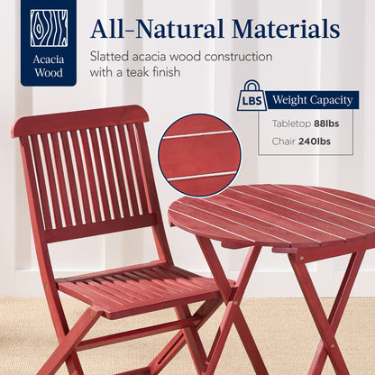 3-Piece Acacia Wood Bistro Set w/ Folding Table 2 Chairs