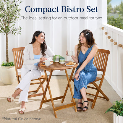 3-Piece Acacia Wood Bistro Set w/ Folding Table 2 Chairs