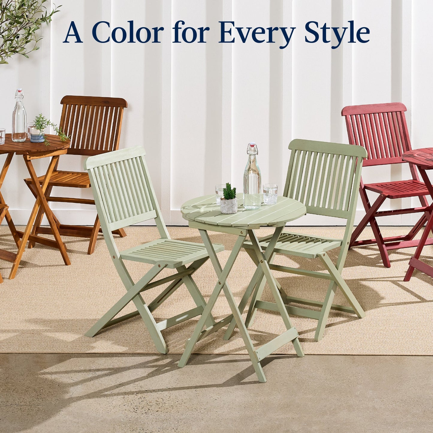 3-Piece Acacia Wood Bistro Set w/ Folding Table 2 Chairs
