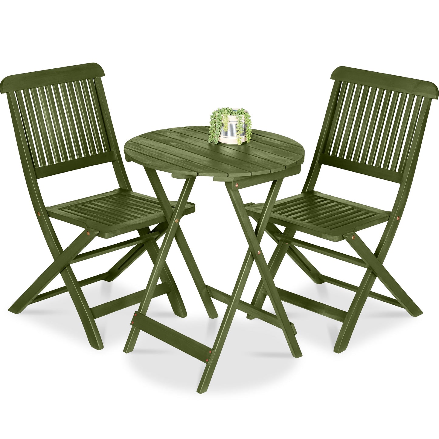 3-Piece Acacia Wood Bistro Set w/ Folding Table 2 Chairs
