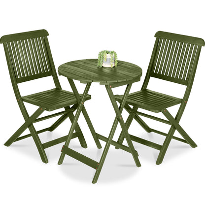 3-Piece Acacia Wood Bistro Set w/ Folding Table 2 Chairs