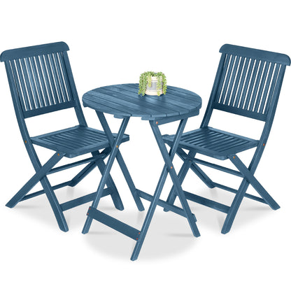 3-Piece Acacia Wood Bistro Set w/ Folding Table 2 Chairs