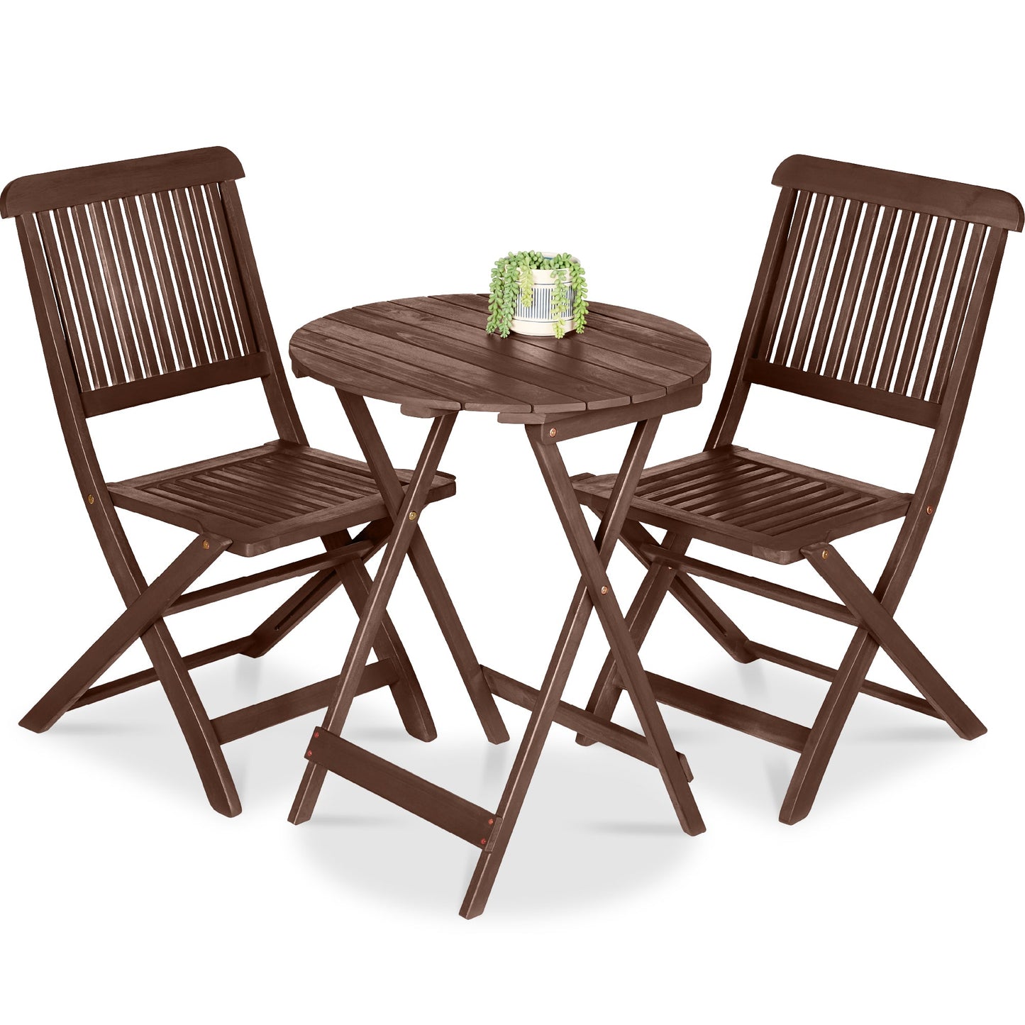 3-Piece Acacia Wood Bistro Set w/ Folding Table 2 Chairs