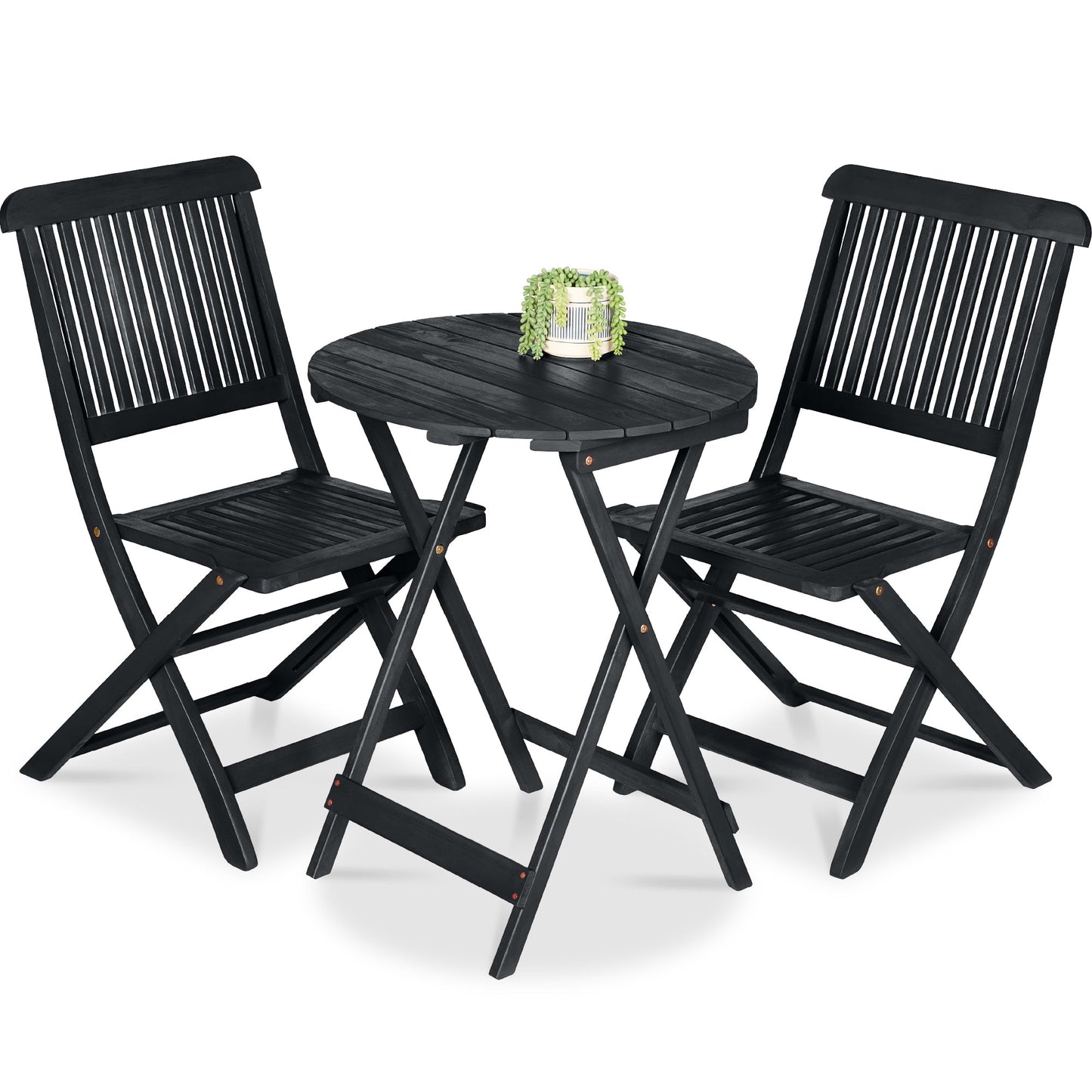 3-Piece Acacia Wood Bistro Set w/ Folding Table 2 Chairs