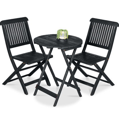 3-Piece Acacia Wood Bistro Set w/ Folding Table 2 Chairs