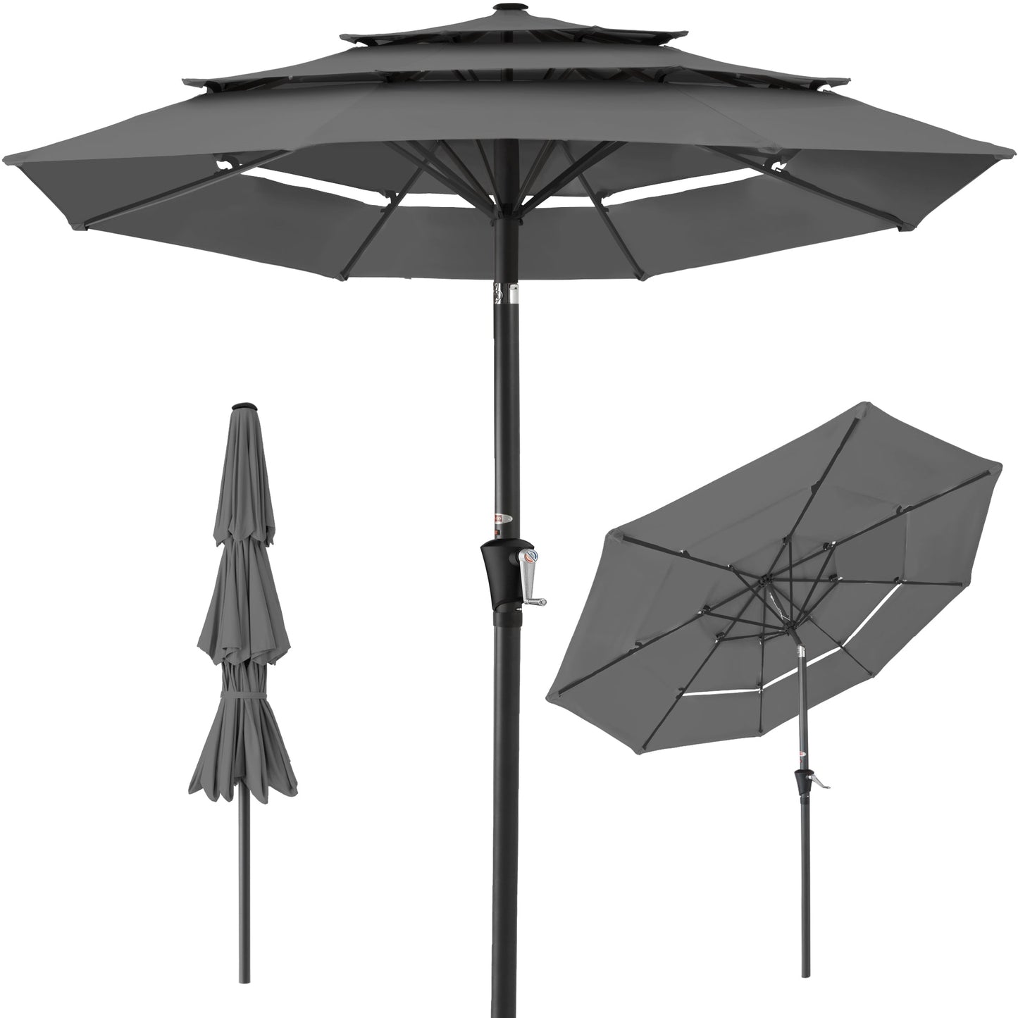 3-Tier Patio Umbrella w/ Tilt Adjustment Crank - 10ft
