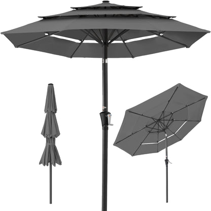 3-Tier Patio Umbrella w/ Tilt Adjustment Crank - 10ft