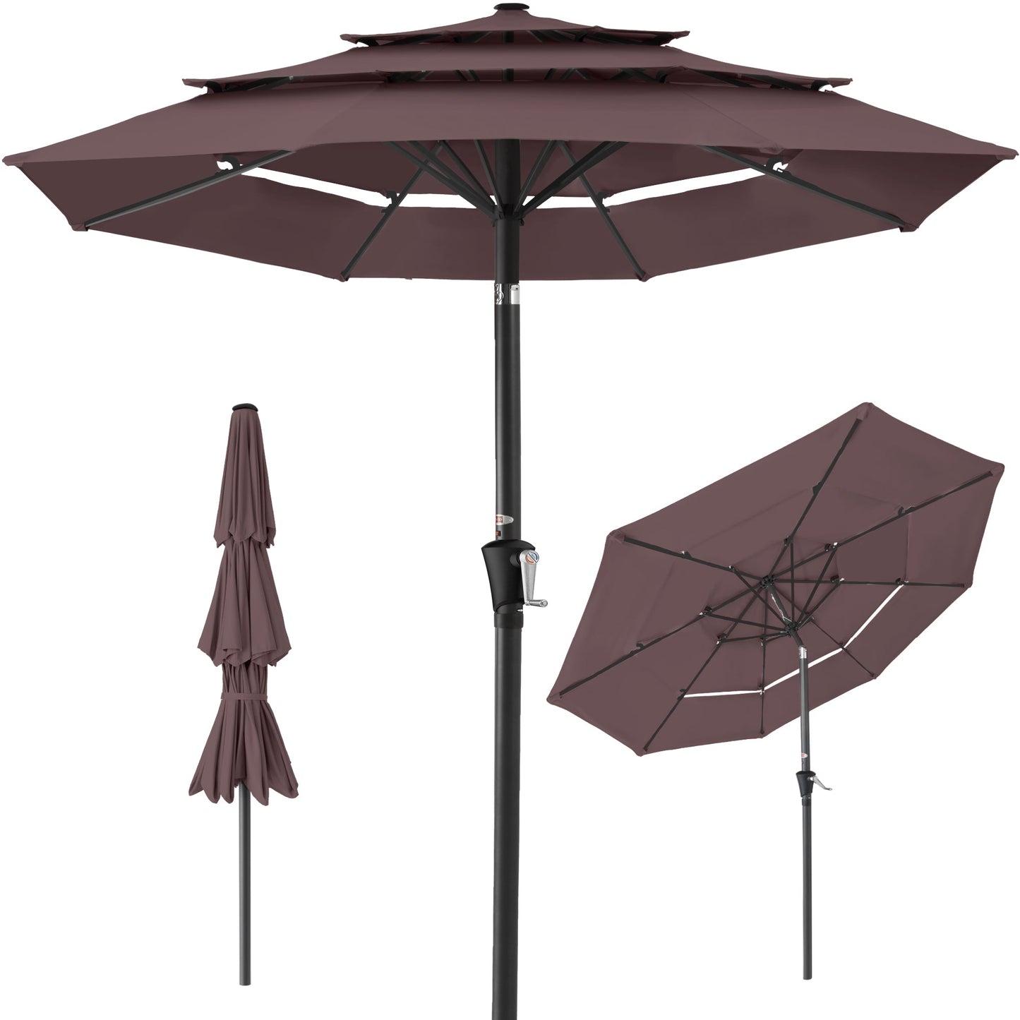 3-Tier Patio Umbrella w/ Tilt Adjustment Crank - 10ft