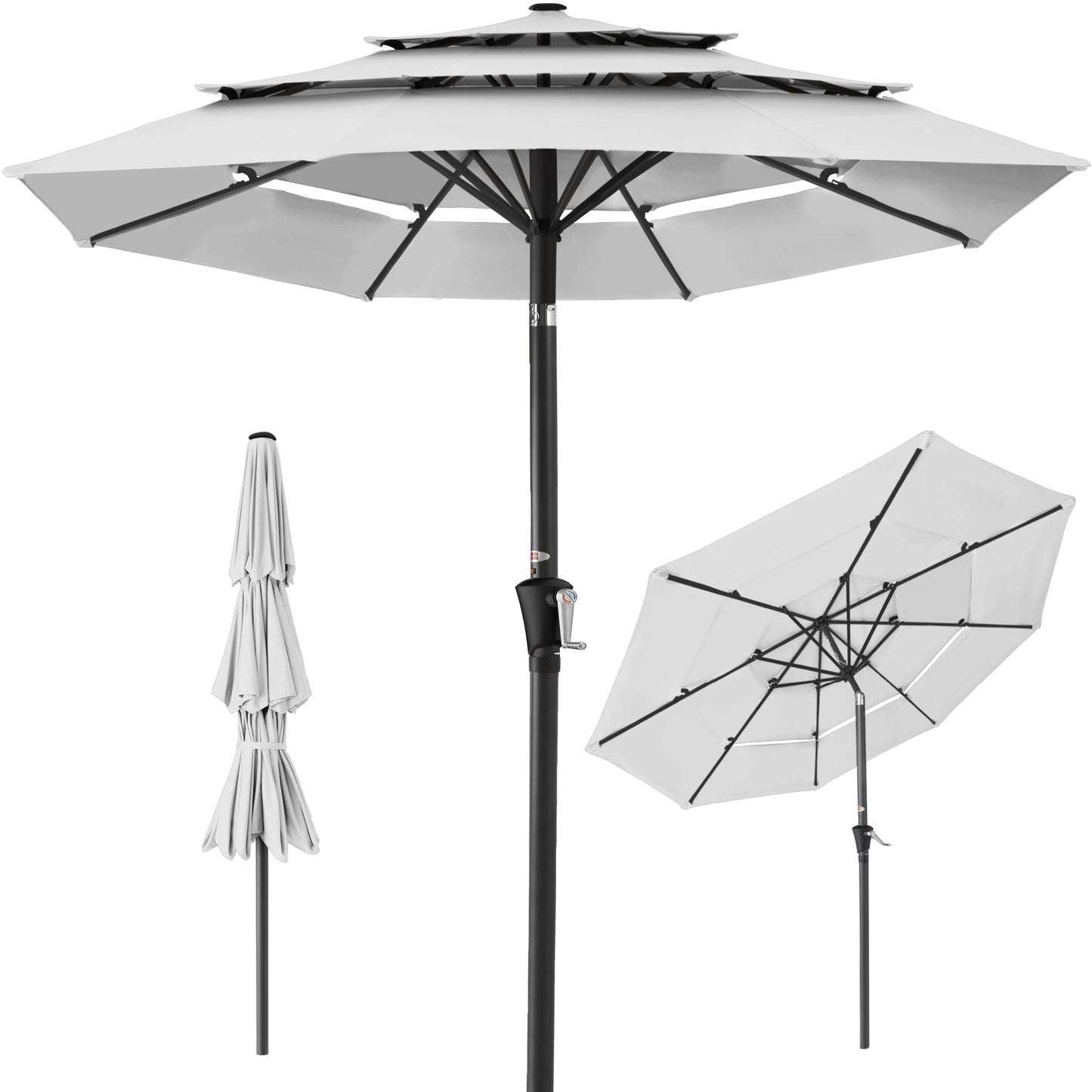 3-Tier Patio Umbrella w/ Tilt Adjustment Crank - 10ft