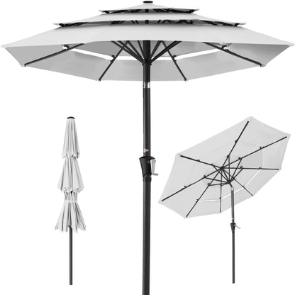 3-Tier Patio Umbrella w/ Tilt Adjustment Crank - 10ft