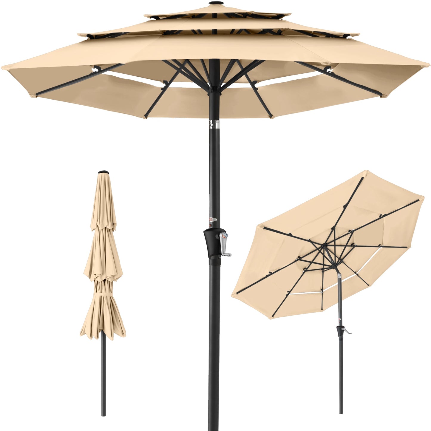 3-Tier Patio Umbrella w/ Tilt Adjustment Crank - 10ft