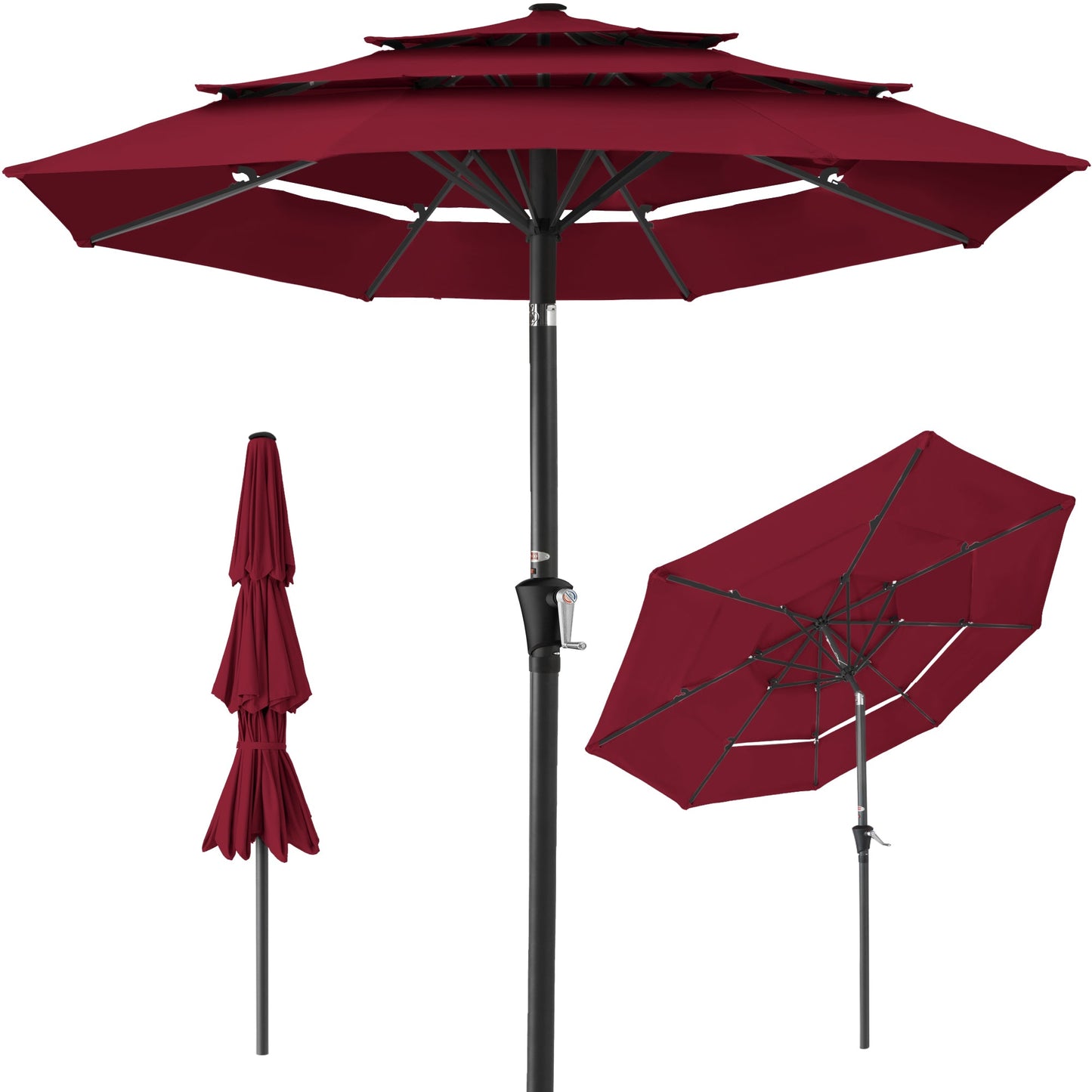 3-Tier Patio Umbrella w/ Tilt Adjustment Crank - 10ft