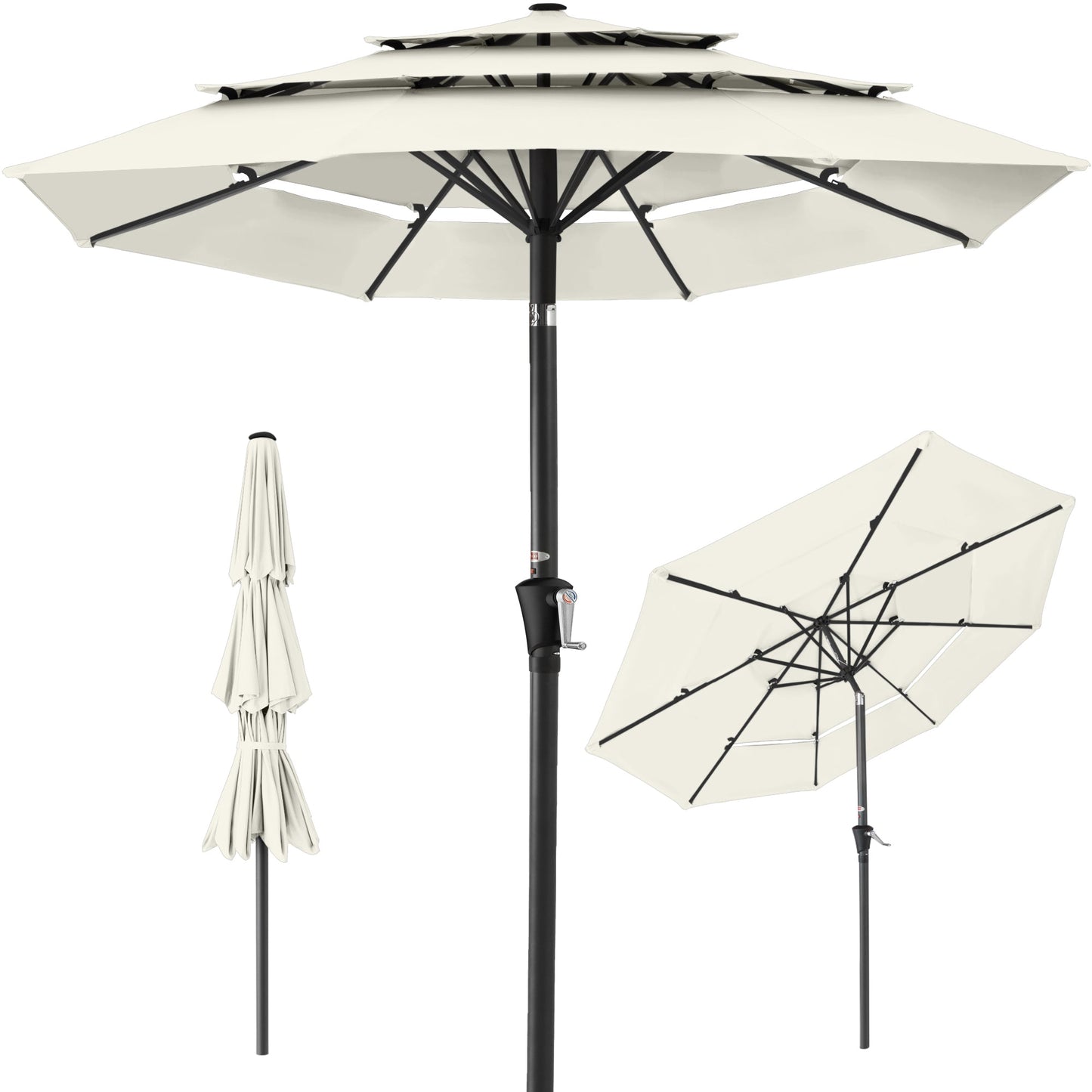 3-Tier Patio Umbrella w/ Tilt Adjustment Crank - 10ft
