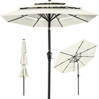 3-Tier Patio Umbrella w/ Tilt Adjustment Crank - 10ft
