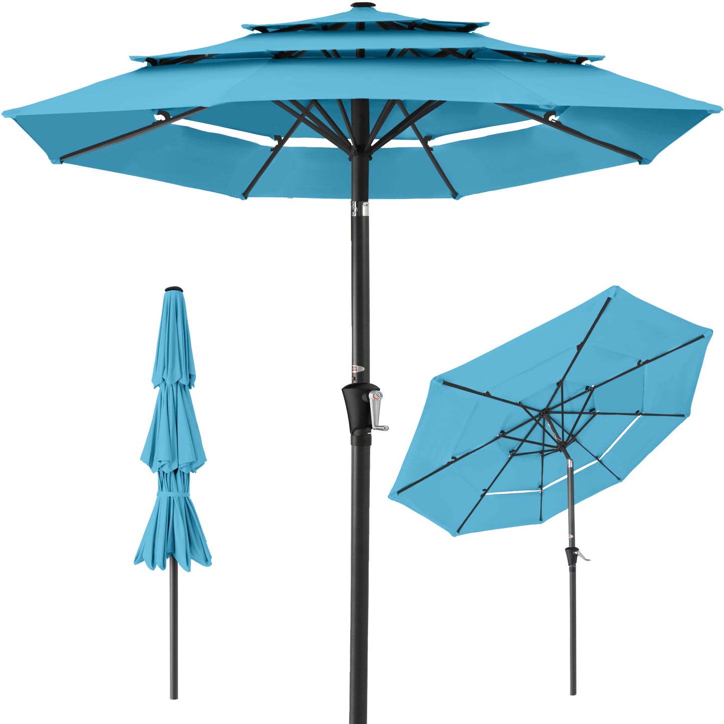 3-Tier Patio Umbrella w/ Tilt Adjustment Crank - 10ft