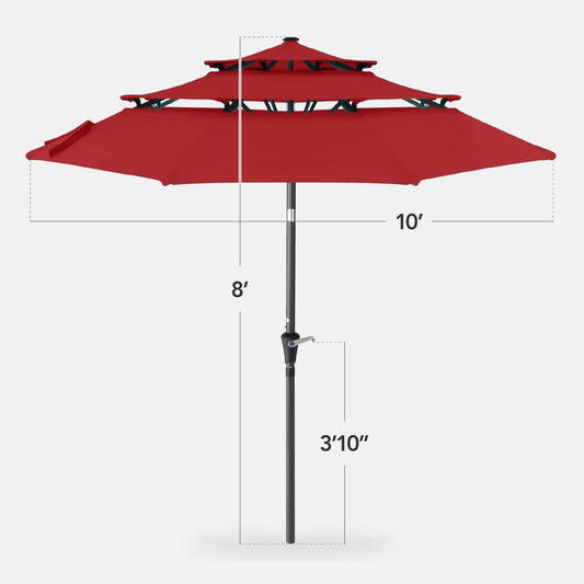 3-Tier Patio Umbrella w/ Tilt Adjustment Crank - 10ft