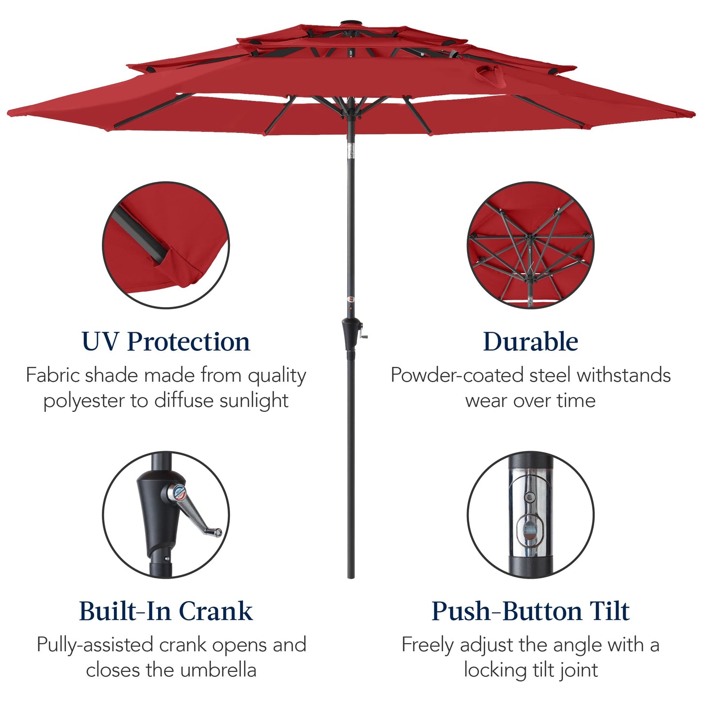 3-Tier Patio Umbrella w/ Tilt Adjustment Crank - 10ft