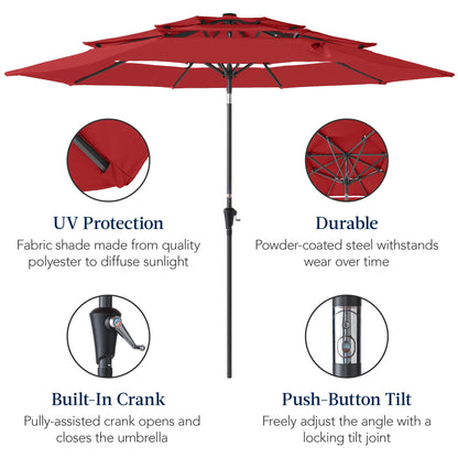 3-Tier Patio Umbrella w/ Tilt Adjustment Crank - 10ft
