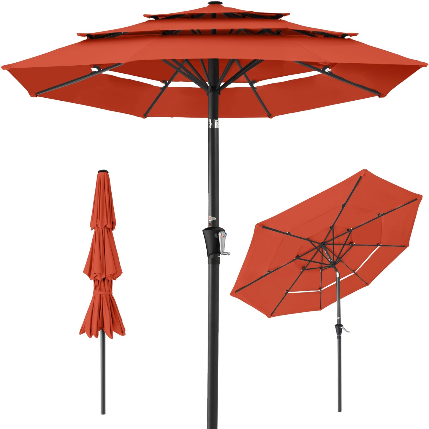 3-Tier Patio Umbrella w/ Tilt Adjustment Crank - 10ft