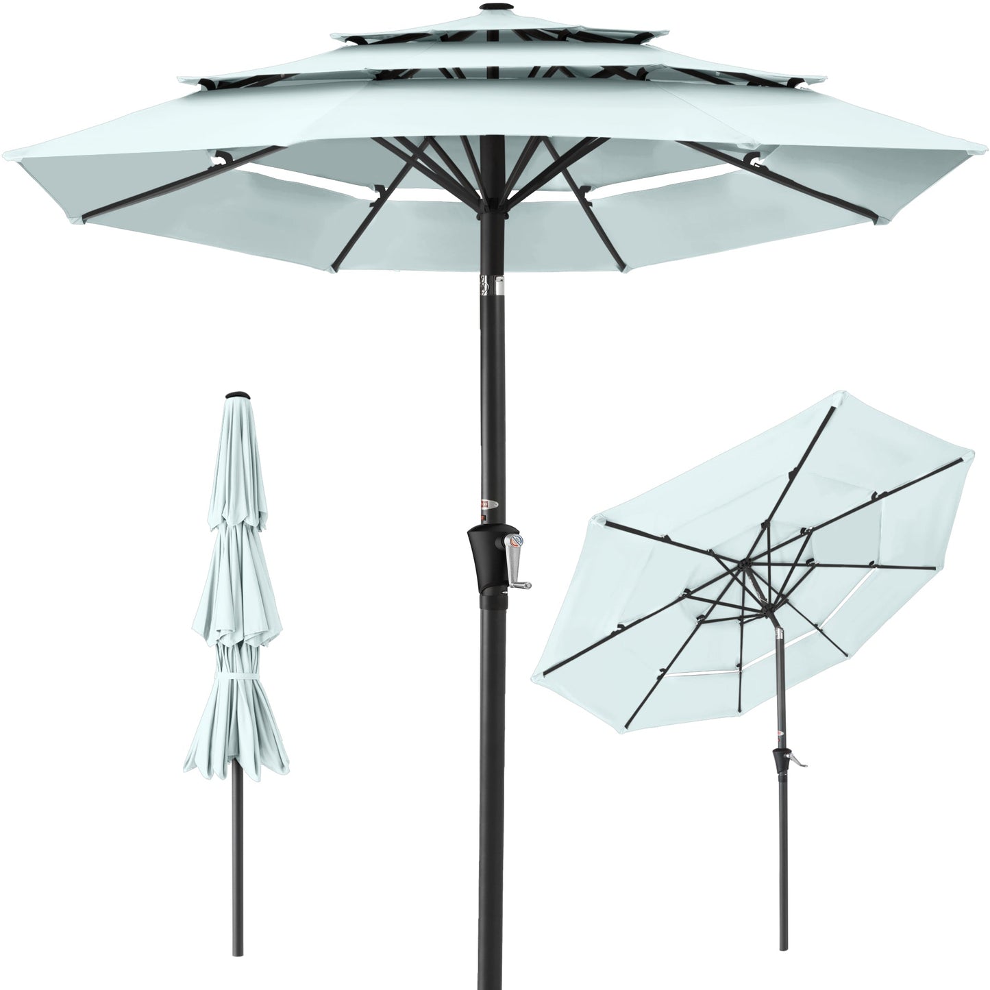 3-Tier Patio Umbrella w/ Tilt Adjustment Crank - 10ft