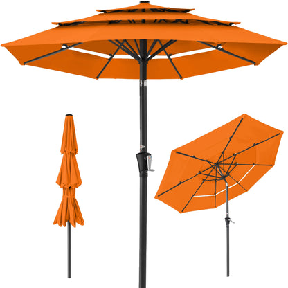 3-Tier Patio Umbrella w/ Tilt Adjustment Crank - 10ft