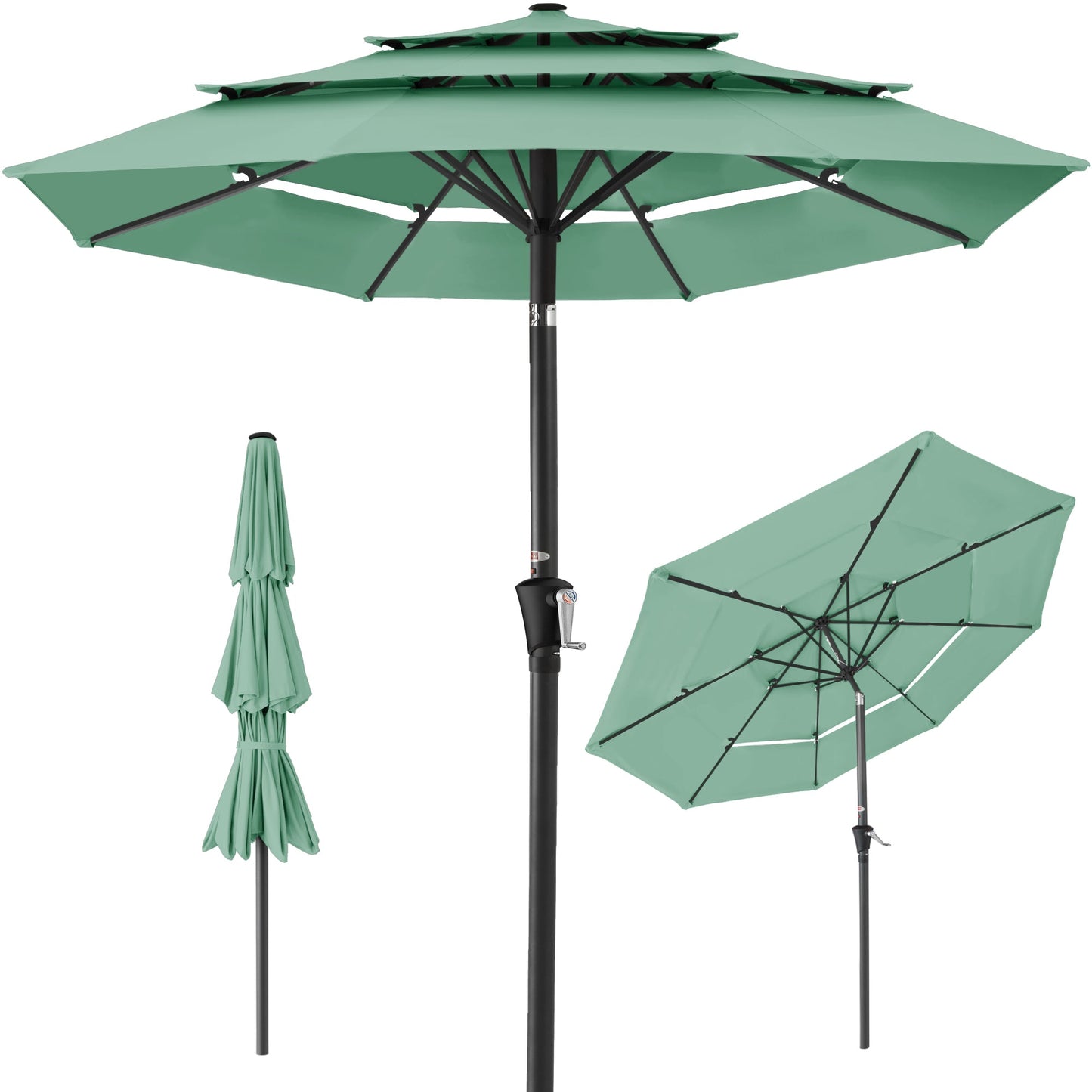 3-Tier Patio Umbrella w/ Tilt Adjustment Crank - 10ft